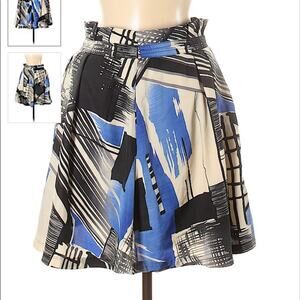 XXI mini skirt full cut mod black & sky blue abstract print casual size M
